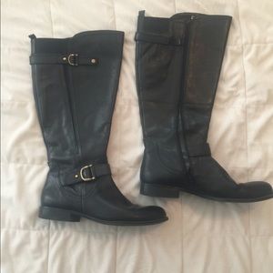 Naturalizer Black Leather Riding Boots, Wide Calf